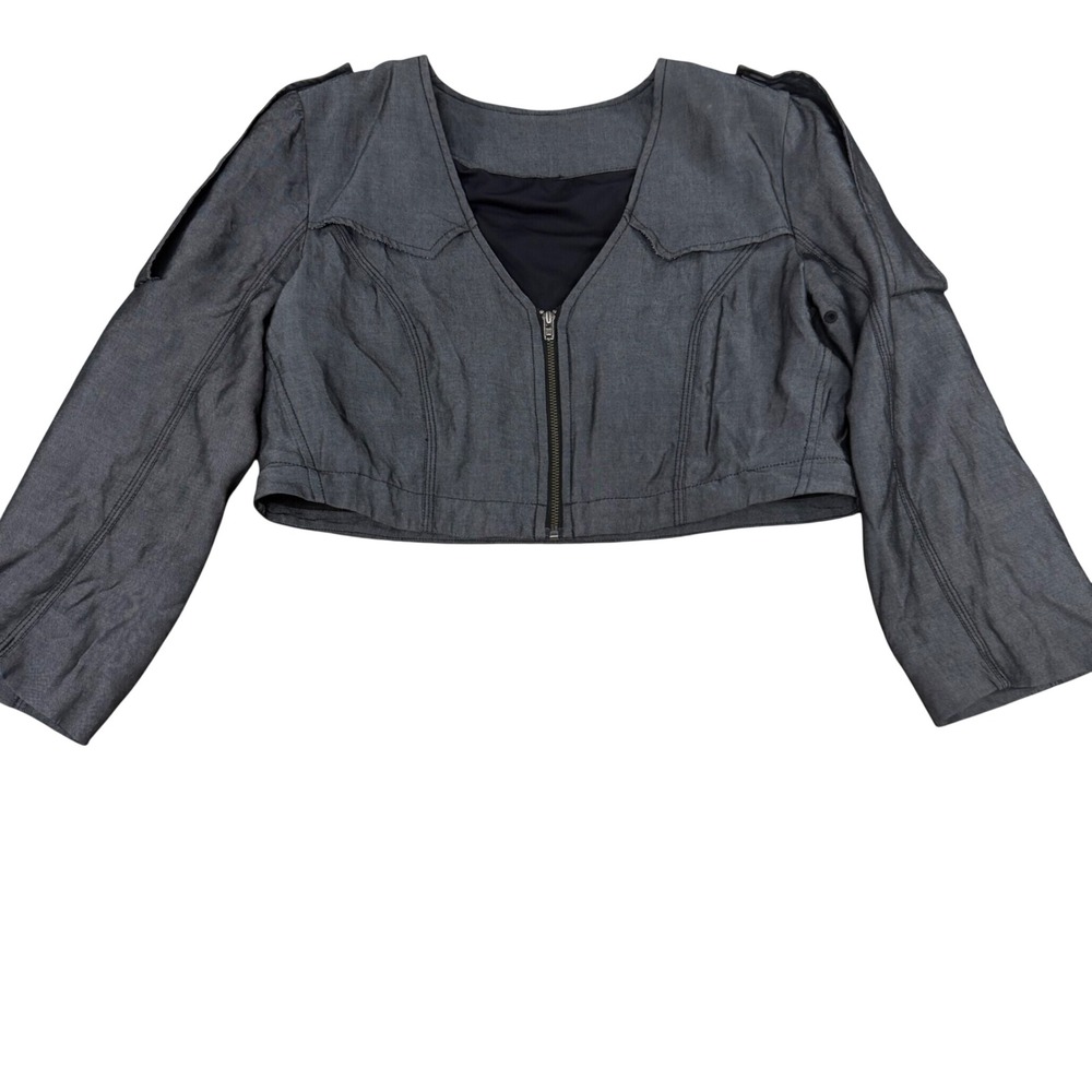 Lululemon Charcoal Gray Mixed Media Zip Up Jacket V-Neck Layered Hem Womens 6